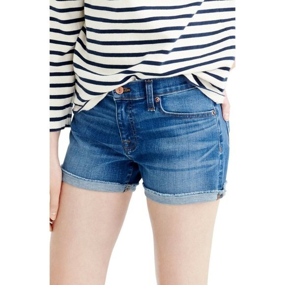 Edgy Jorts‎ Womens Shorts 27 J CREW Denim Blue Cuff Raw Hem Retro Y2K Faded 30x3 - Picture 2 of 10